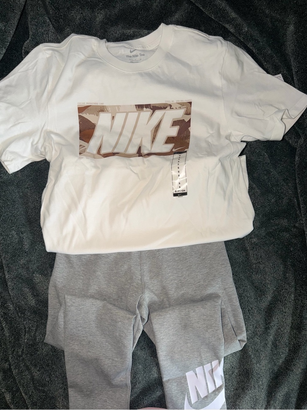 Nike White Tee with Brown Camo Logo Panel